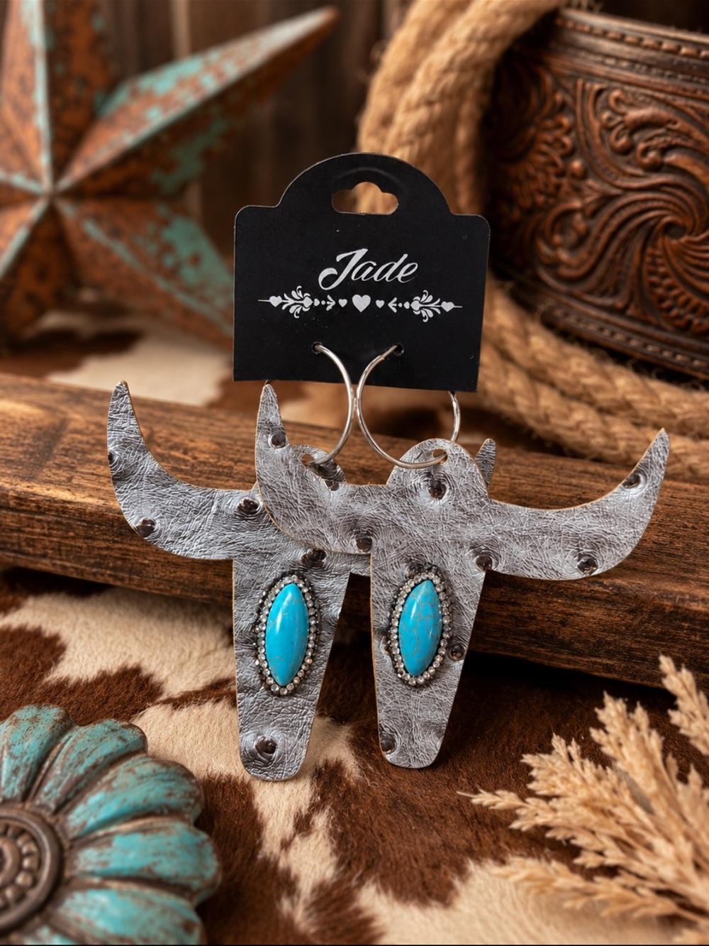 Western Turquoise Bullhead Earrings